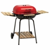 The Swinger Grill with Wood Side Tables, shelf and Cooking Grid The Swinger Grill with Wood Side Tables, shelf and Cooking Grid