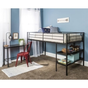 Premium Metal Twin Low Loft Bed with Desk Black - All