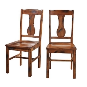 Distressed Dark Oak Wood Dining Kitchen Chairs Set of 2 - All