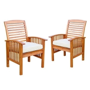 Walker Edison Owc2br Brown Acacia Set of 2 Patio Chairs with Cushions - All