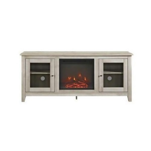 We 58 Wood Media Tv Stand Console with Fireplace White Oak - All