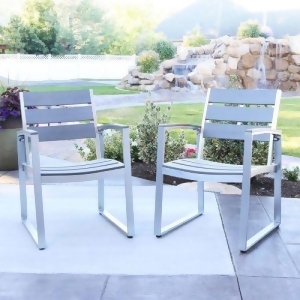 Walker Edison Oaw4chsgy All-Weather Grey Set of 2 Patio Dining Chairs - All
