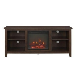 We W58fp18tb 58 Wood Tv Stand Console with Fireplace Brown - All
