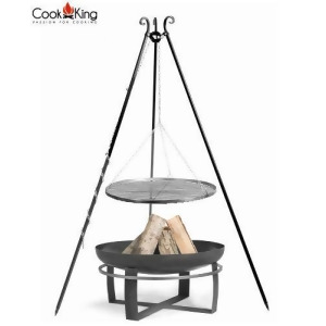 Cook King Black Steel Grate Grill w/Viking Fire Bowl and Tripod - All