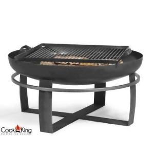 Cook King Viking 59.94cm Black Steel Garden Fire Bowl with Grill Grate - All