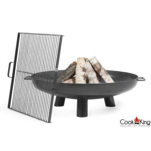 Cook King Bali 70.10cm Black Steel Fire Bowl w/ 49.78cm Grill Grate - All