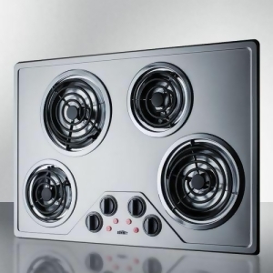 Summit Appliance 29.38 in. Coil Top Electric Cooktop in Stainless Steel with 4 Elements, Silver