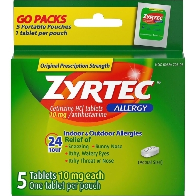 Zyrtec 24 Hour Indoor-Outdoor Allergy Relief 10mg- 5 Tablets 