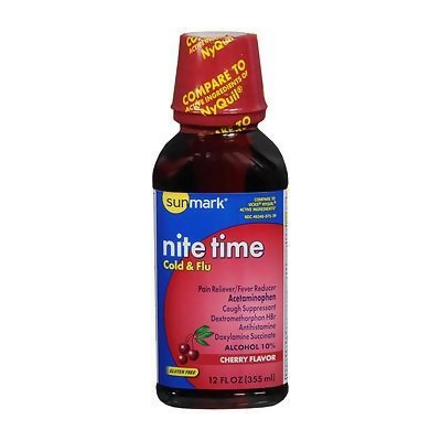 Sunmark Nite Time, Cold & Flu Liquid, Cherry Flavor - 12 oz 