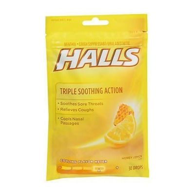 Halls Mentho-Lyptus Drops Honey-Lemon - 30 ct 
