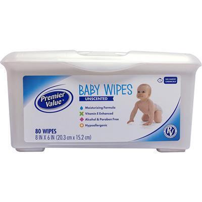 Premier Value Baby Wipes Tub Unscented - 80ct 