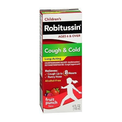 Robitussin Children's Cough Cold Long-Acting Liquid Fruit Punch - 4 oz 