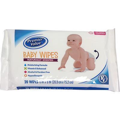 Premier Value Baby Wipes Travel Scented - 20ct 