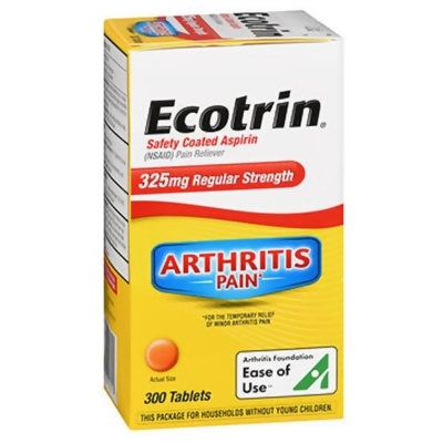 Ecotrin Safety Coated Aspirin 325 mg Regular Strength Pain Reliever - 300 Tablets 