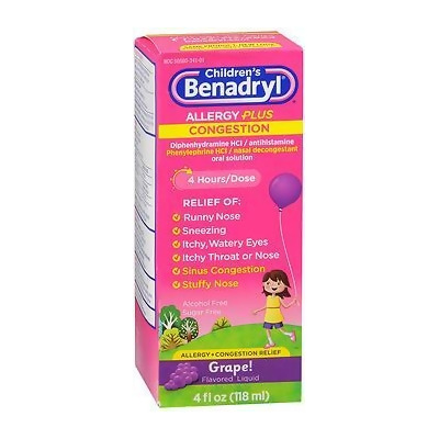 Benadryl Children's Allergy plus Congestion Liquid Grape Flavored - 4 oz 