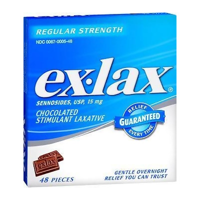 Ex-lax Stimulant Laxative, Regular Strength, Chocolate, 48 ea. 