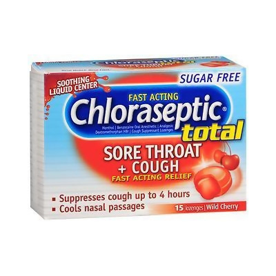 Chloraseptic Total Sore Throat + Cough Lozenges Sugar Free Wild Cherry - 15 ct 