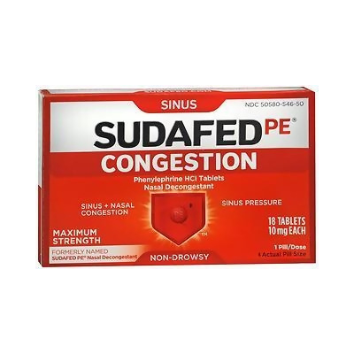 Sudafed PE Congestion Phenylephrine HCI Tablets - 18 ct 