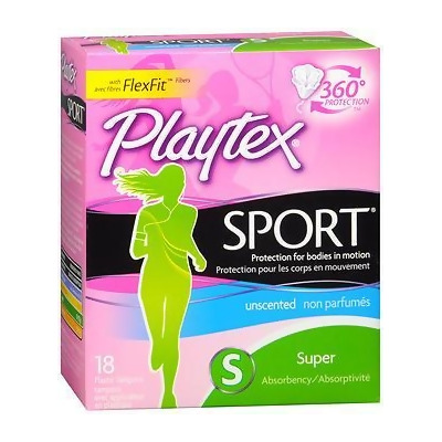 Playtex Sport Tampons Plastic Applicators Super Absorbency Unscented - 18 ea. 