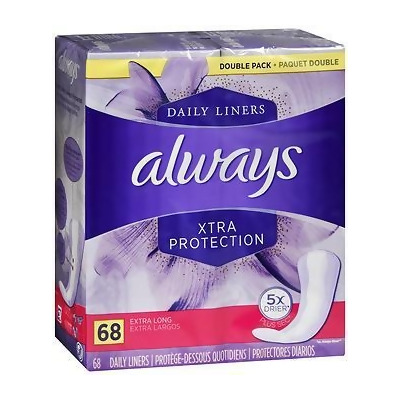 Always Xtra Protection Dailies Liners Extra Long Unscented - 68 ct 