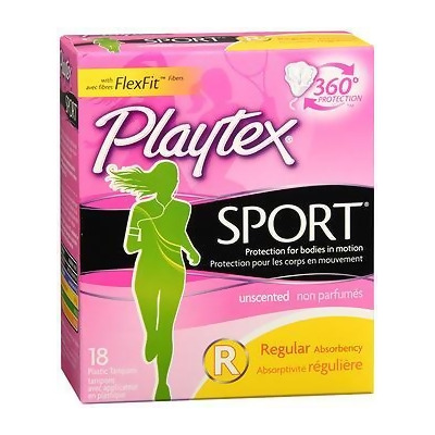 Playtex Sport Tampons Plastic Applicators Regular Absorbency Unscented - 18 ea. 
