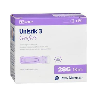 Unistik 3 Comfort, Safety Lancets - 50 single-use safety lancets 