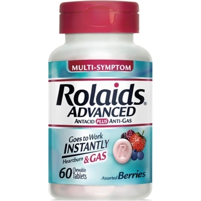 Rolaids Advanced Multi-Symptom Antacid Plus Anti-Gas Tablets Mixed Berries - 60 ct 