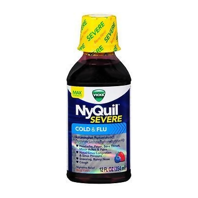 Vicks NyQuil Severe Cold & Flu Liquid Berry Flavor - 12 oz 