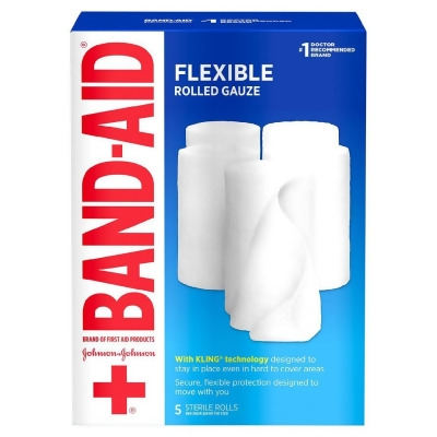 Band Aid Flexible Rolled Gauze for Wound Care Dressing, 3 in x 2.1 yd, 5 rolls 