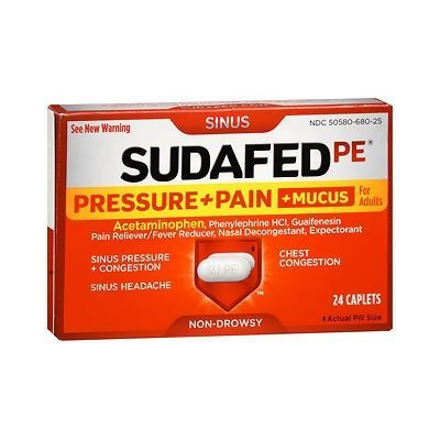 Sudafed PE Pressure + Pain + Mucus for Adults Non-Drowsy Caplets - 24 ct 