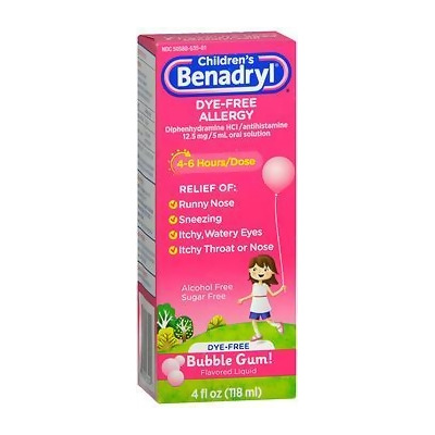 Benadryl Children's Dye-Free Allergy Liquid Bubble Gum Flavored - 4 oz 