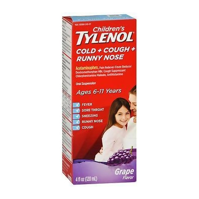 Tylenol Children's Cold + Cough + Runny Nose Oral Suspension Grape - 4 oz 