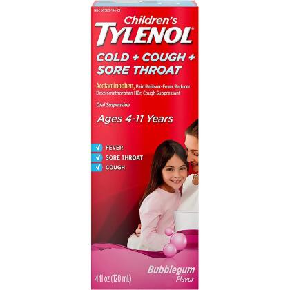 Tylenol Children's Cold + Cough + Sore Throat Oral Suspension Bubble Gum - 4 oz 