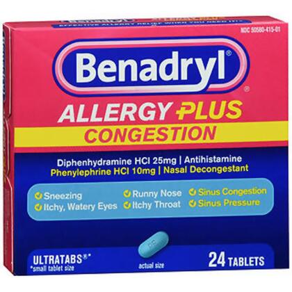 Benadryl Allergy Plus Congestion Tablets - 24 ct