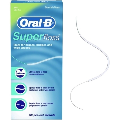 Oral-B Superfloss Dental Floss Pre-Cut Strands Mint - 50 ct 