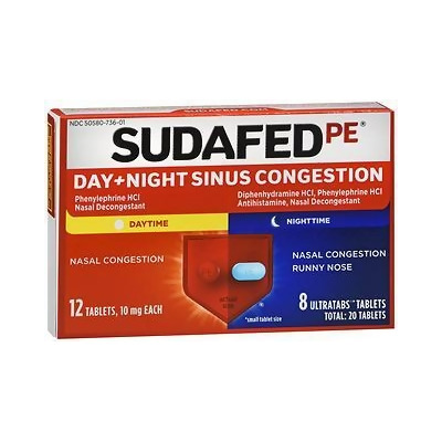 Sudafed PE Day + Night Sinus Congestion Tablets - 20 ct 