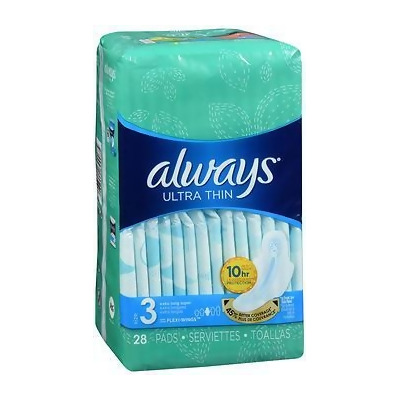 Always Ultra Thin Pads with Flexi-Wings Extra Long Super Absorbency Size 3 - 28 ct 