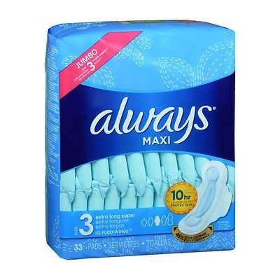Always Maxi Pads with Flexi-Wings Size 3 Jumbo Pack Extra Long Super - 33 ct 