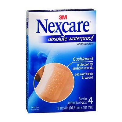 Nexcare Absolute Waterproof Adhesive Gauze Pad 3 Inches X 4 Inches - 4 ct 
