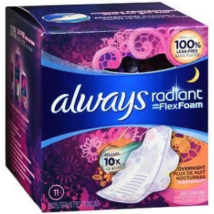 Always Radiant Pads with Flexi-Wings Overnight Flow Light Clean Scent - 10ct