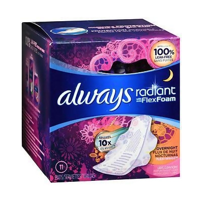 Always Radiant Pads with Flexi-Wings Overnight Flow Light Clean Scent - 10ct 