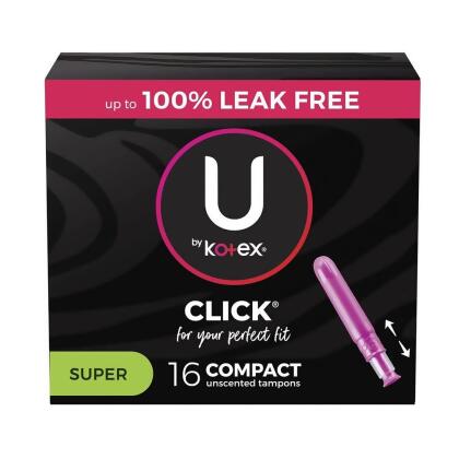 U by Kotex Click Compact Tampons Unscented Super Absorbency - 16 ct