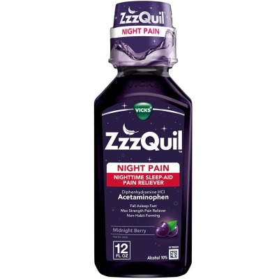 ZzzQuil Night Pain Nighttime Sleep-Aid Pain Reliever Liquid Midnight Berry - 12 oz 