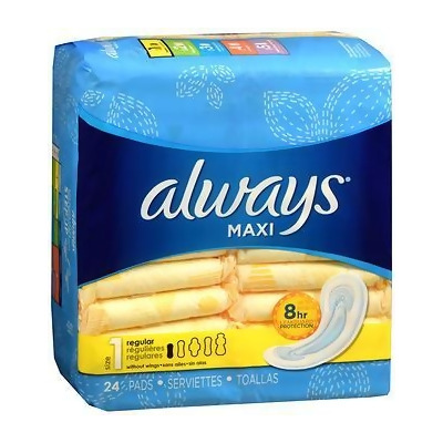 Always Maxi Pads Without Wings Regular - 24 each - Case of 12 