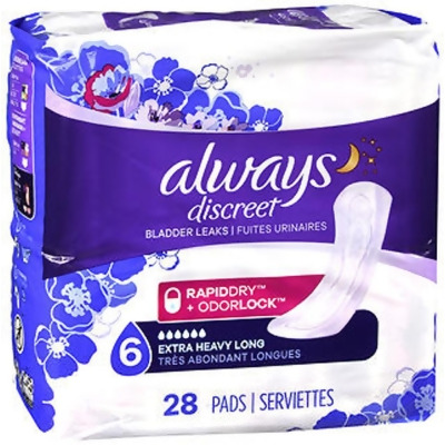 Always Discreet Pads Extra Heavy Long - 28 each - Case of 2 