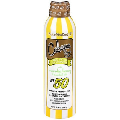 Fruit of the Earth Cabana Beach Club SPF 50 with Manuka Honey & Essential Oils Sunscreen Spray - 5.5 oz 