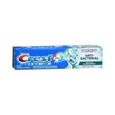Crest Plus Premium Anti-Bacterial Fluoride Toothpaste Active Foam + Whitening Smooth Peppermint - 7 oz 