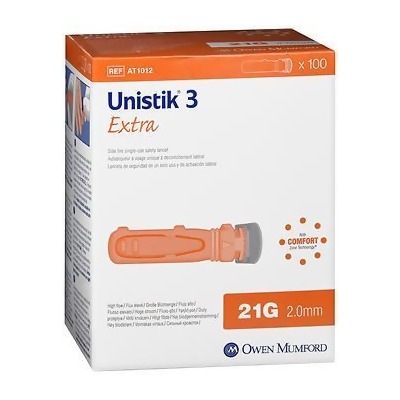 Owen Mumford Unistik 3 Extra Safety Lancets 21G 2.0mm - 100 ct 