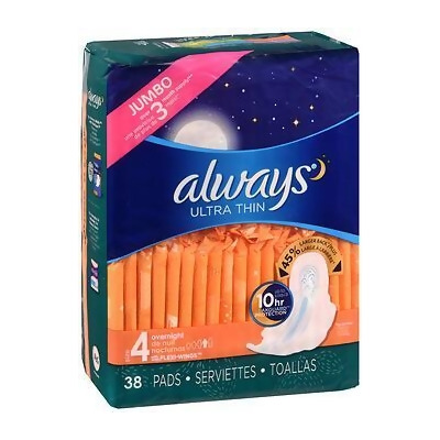 Always Ultra Thin Pads with Flexi-Wings Size 4 Overnight - 36 ct 