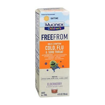 Mucinex Children's Free From Multi-Symptom Cold, Flu & Sore Throat Daytime Elderberry & Cherry Natural Flavor - 4 oz 